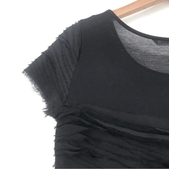 Diane Von Furstenberg Black Chiffon Tiered Ruffle Short Sleeve Stretch Dress - Picture 4 of 10